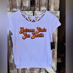 Arizona State Sun Devils Colosseum White Ribbed SS Glitter Shirt Womens  M NWT